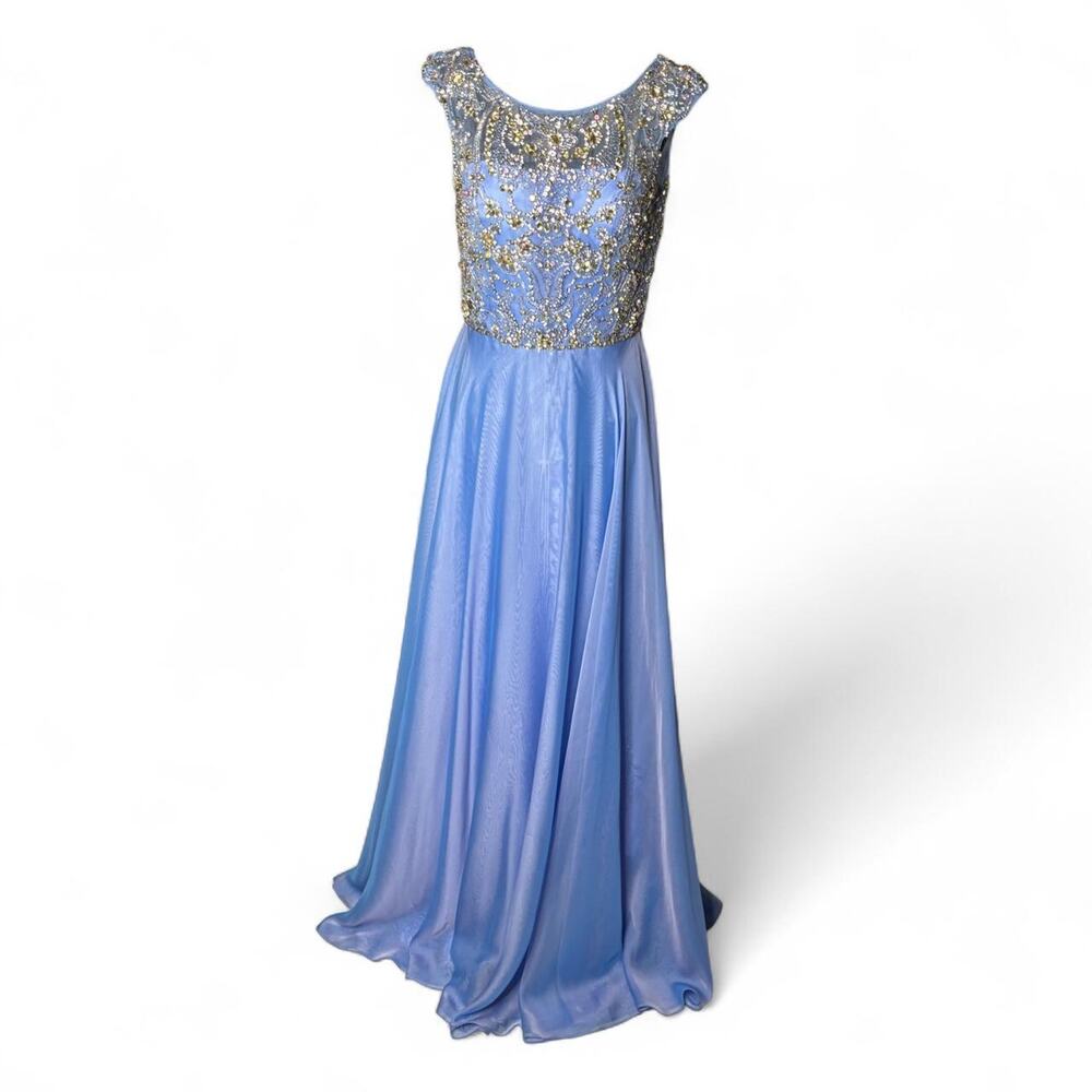 Sherri Hill Light Periwinkle Blue Beaded Illusion Bodice Prom Formal Dress 6⁠
